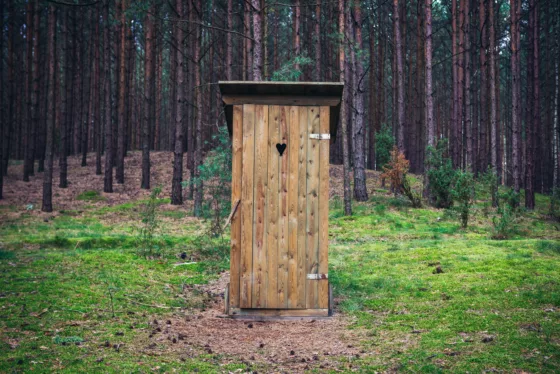 Outhouse in forest, Dziemiany commune of Cassubia region in Poland