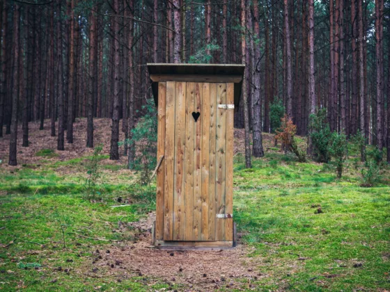 Outhouse in forest, Dziemiany commune of Cassubia region in Poland